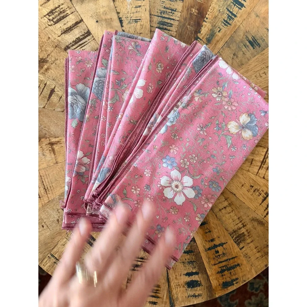 Vintage Pink Floral Cloth Napkins Set of 6 Cottagecore‎ Shabby Chic Tableware